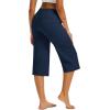 imageMAGCOMSEN Womens Capri Pants Cotton Yoga Wide Leg Capris Loose Casual Lounge Workout Capri Sweatpants with 5 PocketsNavy Blue