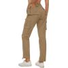 imageMAGCOMSEN Womens Cargo Pants 6 Pockets Cotton Work Pants Casual Stylish Elastic Waistband Military TrousersKhaki