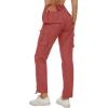imageMAGCOMSEN Womens Cargo Pants 6 Pockets Cotton Work Pants Casual Stylish Elastic Waistband Military TrousersRed