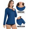 imageMAGCOMSEN Womens Long Sleeve Shirts UPF 50 Workout Tops Sun Protection Athletic Running Swim Rash GuardDark Blue