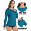 imageMAGCOMSEN Womens Long Sleeve Shirts UPF 50 Workout Tops Sun Protection Athletic Running Swim Rash GuardPeacock Blue