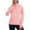 imageMAGCOMSEN Womens Quarter Zip Fleece Pullover Mock Neck Thermal Shirts with Zip Pocket Athletic Running TopsLightpink