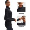 imageMAGCOMSEN Womens Thermal Shirts Mock Turtleneck Long Sleeve Undershirt Fleece Base Layer Top with Thumb HolesBlack