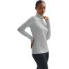 imageMAGCOMSEN Womens Thermal Shirts Mock Turtleneck Long Sleeve Undershirt Fleece Base Layer Top with Thumb HolesLightgrey