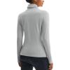 imageMAGCOMSEN Womens Thermal Shirts Mock Turtleneck Long Sleeve Undershirt Fleece Base Layer Top with Thumb HolesLightgrey
