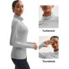 imageMAGCOMSEN Womens Thermal Shirts Mock Turtleneck Long Sleeve Undershirt Fleece Base Layer Top with Thumb HolesLightgrey