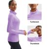 imageMAGCOMSEN Womens Thermal Shirts Mock Turtleneck Long Sleeve Undershirt Fleece Base Layer Top with Thumb HolesLtpurple