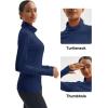 imageMAGCOMSEN Womens Thermal Shirts Mock Turtleneck Long Sleeve Undershirt Fleece Base Layer Top with Thumb HolesNavy
