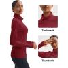 imageMAGCOMSEN Womens Thermal Shirts Mock Turtleneck Long Sleeve Undershirt Fleece Base Layer Top with Thumb HolesVintagered