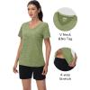 imageMAGCOMSEN Workout Tops for Women UPF 50 Quick Dry Short Sleeve Sun Protection VNeck Shirts Lightweight Hiking T ShirtsWheat Green