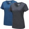 imageMAGCOMSEN 2 Pack Womens Short Sleeve Tees Moisture Wicking Shirts Summer V Neck Running TopsBlackDblue