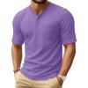 imageMAGCOMSEN Mens Henley Short Sleeve Shirt Cotton Lightweight Tee Shirts Casual Summer Basic Tees with PocketLight Purple