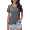 imageMAGCOMSEN Workout Tops for Women UPF 50 Quick Dry Short Sleeve Sun Protection VNeck Shirts Lightweight Hiking T ShirtsDark Grey