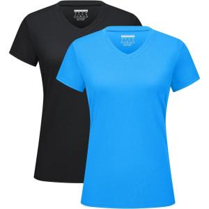 imageMAGCOMSEN 2 Pack Womens T Shirts VNeck Short Sleeve UPF 50 Sun Protection Workout Quick Dry Shirts Tee TopsBlackAzure