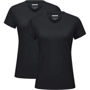 imageMAGCOMSEN 2 Pack Womens T Shirts VNeck Short Sleeve UPF 50 Sun Protection Workout Quick Dry Shirts Tee TopsBlackBlack