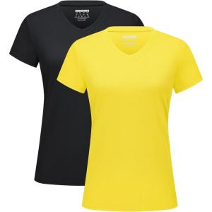 imageMAGCOMSEN 2 Pack Womens T Shirts VNeck Short Sleeve UPF 50 Sun Protection Workout Quick Dry Shirts Tee TopsBlackYellow