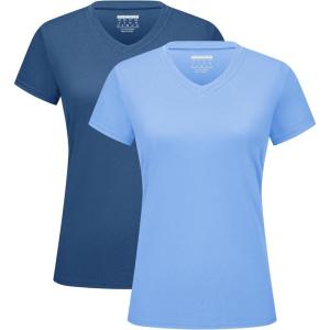 imageMAGCOMSEN 2 Pack Womens T Shirts VNeck Short Sleeve UPF 50 Sun Protection Workout Quick Dry Shirts Tee TopsBlue GreyLight Blue