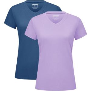 imageMAGCOMSEN 2 Pack Womens T Shirts VNeck Short Sleeve UPF 50 Sun Protection Workout Quick Dry Shirts Tee TopsBlue GreyLight Purple