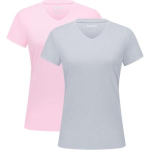imageMAGCOMSEN 2 Pack Womens T Shirts VNeck Short Sleeve UPF 50 Sun Protection Workout Quick Dry Shirts Tee TopsLight PinkLightgrey