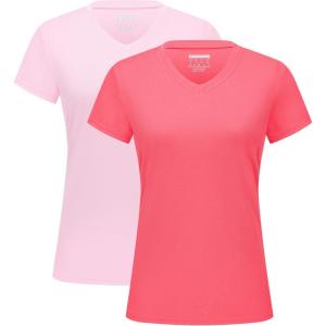 imageMAGCOMSEN 2 Pack Womens T Shirts VNeck Short Sleeve UPF 50 Sun Protection Workout Quick Dry Shirts Tee TopsLight PinkRose