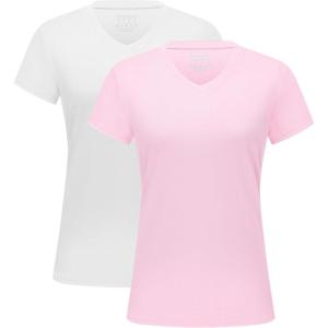 imageMAGCOMSEN 2 Pack Womens T Shirts VNeck Short Sleeve UPF 50 Sun Protection Workout Quick Dry Shirts Tee TopsWhiteLight Pink