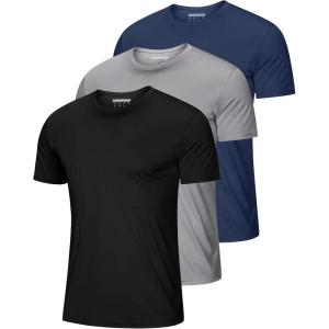 imageMAGCOMSEN 3 Pack Mens Short Sleeve Quick Dry Shirts Moisture Wicking UPF 50 Athletic Running Gym Workout Swim TShirtsBlackLight GreyNavy