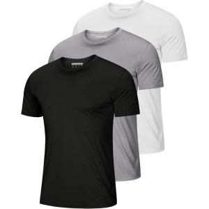 imageMAGCOMSEN 3 Pack Mens Short Sleeve Quick Dry Shirts Moisture Wicking UPF 50 Athletic Running Gym Workout Swim TShirtsBlackLight GreyWhite