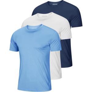 imageMAGCOMSEN 3 Pack Mens Short Sleeve Quick Dry Shirts Moisture Wicking UPF 50 Athletic Running Gym Workout Swim TShirtsSky BlueWhiteNavy