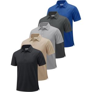 imageMAGCOMSEN 5 Pack Mens Polo Shirts Short Sleeve Dry Fit Moisture Wicking Golf Polos Performance Casual Collared ShirtsBlackArmy GreenKhakiNavyDark Grey