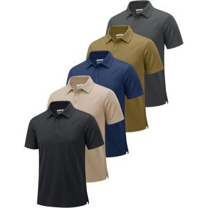 imageMAGCOMSEN 5 Pack Mens Polo Shirts Short Sleeve Dry Fit Moisture Wicking Golf Polos Performance Casual Collared ShirtsBlackNavyBright BlueLight GreyArmy Green