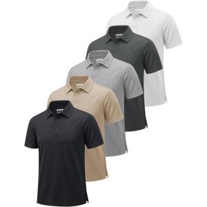 imageMAGCOMSEN 5 Pack Mens Polo Shirts Short Sleeve Dry Fit Moisture Wicking Golf Polos Performance Casual Collared ShirtsBlackNavyBright BlueWine RedWolf Brown