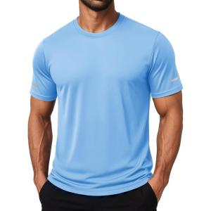 imageMAGCOMSEN Dry Fit Shirts for Men Sun Protection Athletic Short Sleeve Shirt Workout Gym Fishing Swim Rash GuardBlue