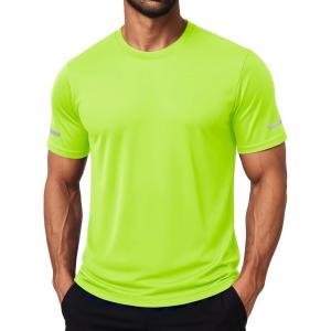 imageMAGCOMSEN Dry Fit Shirts for Men Sun Protection Athletic Short Sleeve Shirt Workout Gym Fishing Swim Rash GuardFlgreen