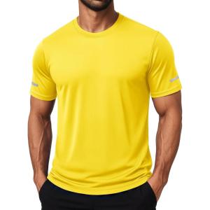 imageMAGCOMSEN Dry Fit Shirts for Men Sun Protection Athletic Short Sleeve Shirt Workout Gym Fishing Swim Rash GuardYellow