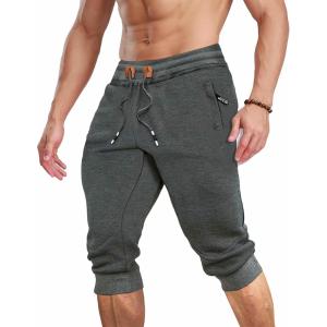 imageMAGCOMSEN Mens 34 Jogger Capri Pants with Zipper Pockets Knee Length Running Training Workout ShortsDark Grey