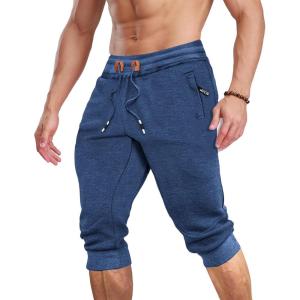 imageMAGCOMSEN Mens 34 Jogger Capri Pants with Zipper Pockets Knee Length Running Training Workout ShortsRoyal Blue