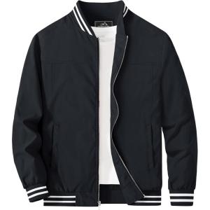 imageMAGCOMSEN Mens Bomber Jacket Lightweight Windbreaker Jackets Zip Up Windproof Jackets Casual Spring Fall Coat for GolfBlack