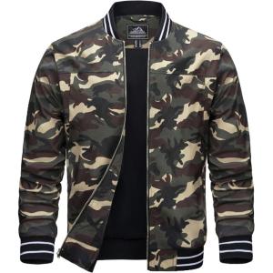 imageMAGCOMSEN Mens Bomber Jacket Lightweight Windbreaker Jackets Zip Up Windproof Jackets Casual Spring Fall Coat for GolfCamouflage Green