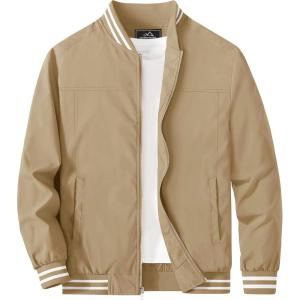 imageMAGCOMSEN Mens Bomber Jacket Lightweight Windbreaker Jackets Zip Up Windproof Jackets Casual Spring Fall Coat for GolfKhaki