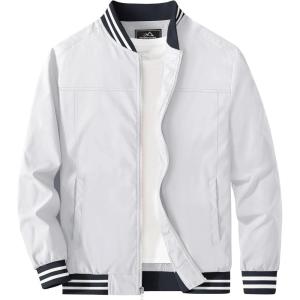 imageMAGCOMSEN Mens Bomber Jacket Lightweight Windbreaker Jackets Zip Up Windproof Jackets Casual Spring Fall Coat for GolfWhite