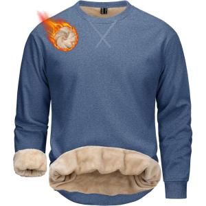 imageMAGCOMSEN Mens Crewneck Sweatshirt Sherpa Lined Casual Fleece Pullover Long Sleeve Warm Heavyweight Cotton SweatShirtsGrayblue