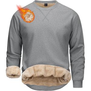 imageMAGCOMSEN Mens Crewneck Sweatshirt Sherpa Lined Casual Fleece Pullover Long Sleeve Warm Heavyweight Cotton SweatShirtsLightgray
