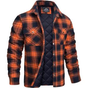 imageMAGCOMSEN Mens Flannel Shirts Long Sleeve Quilted Lined Button Down Plaid Flannel Jacket Heavyweight Warm Winter CoatOrange