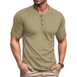 imageMAGCOMSEN Mens Henley Short Sleeve Shirt Cotton Lightweight 3 Button Tops Vintage Casual Summer Shirt Soft FashionLight Browncotton Blend