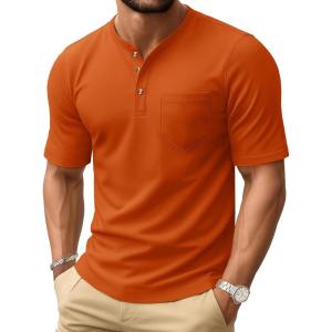 imageMAGCOMSEN Mens Henley Short Sleeve Shirt Cotton Lightweight Tee Shirts Casual Summer Basic Tees with PocketDark Orange
