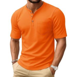 imageMAGCOMSEN Mens Henley Short Sleeve Shirt Cotton Lightweight Tee Shirts Casual Summer Basic Tees with PocketOrange