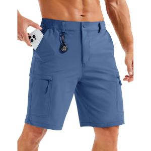 imageMAGCOMSEN Mens Hiking Cargo Shorts Quick Dry Lightweight 9quot Golf Shorts Summer Casual Work Outdoor with 5 Zipper PocketsBlue Grey