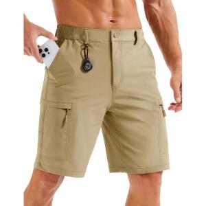 imageMAGCOMSEN Mens Hiking Cargo Shorts Quick Dry Lightweight 9quot Golf Shorts Summer Casual Work Outdoor with 5 Zipper PocketsKhaki