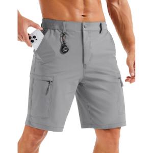 imageMAGCOMSEN Mens Hiking Cargo Shorts Quick Dry Lightweight 9quot Golf Shorts Summer Casual Work Outdoor with 5 Zipper PocketsLight Grey