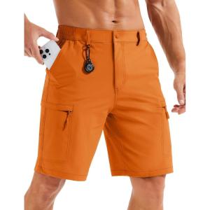 imageMAGCOMSEN Mens Hiking Cargo Shorts Quick Dry Lightweight 9quot Golf Shorts Summer Casual Work Outdoor with 5 Zipper PocketsOrange